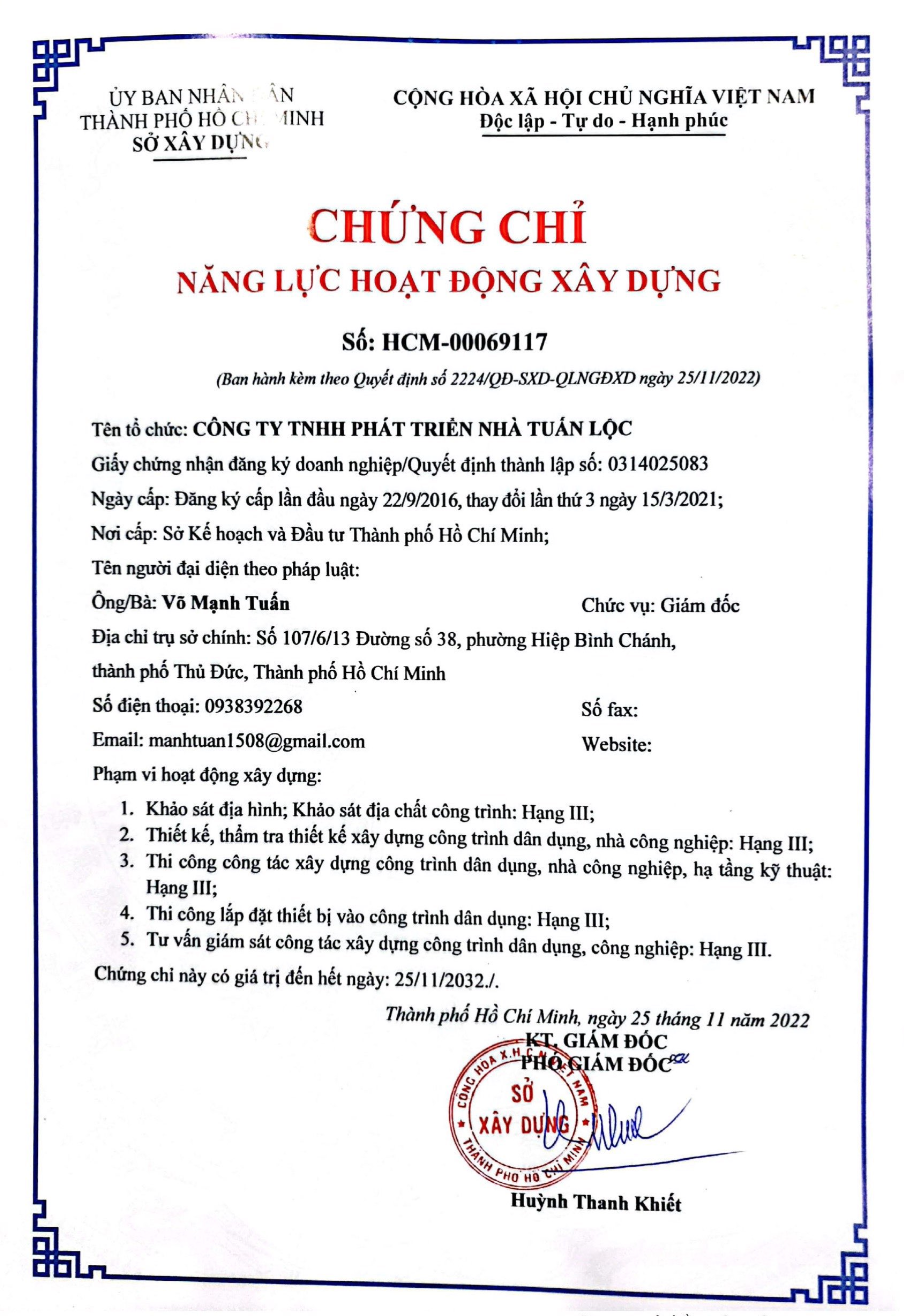 DỊCH VỤ XIN PHÉP XÂY DỰNG TẠI THUẬN AN, BÌNH DƯƠNG 5 Chứng chỉ năng lực thiết kế xây dựng