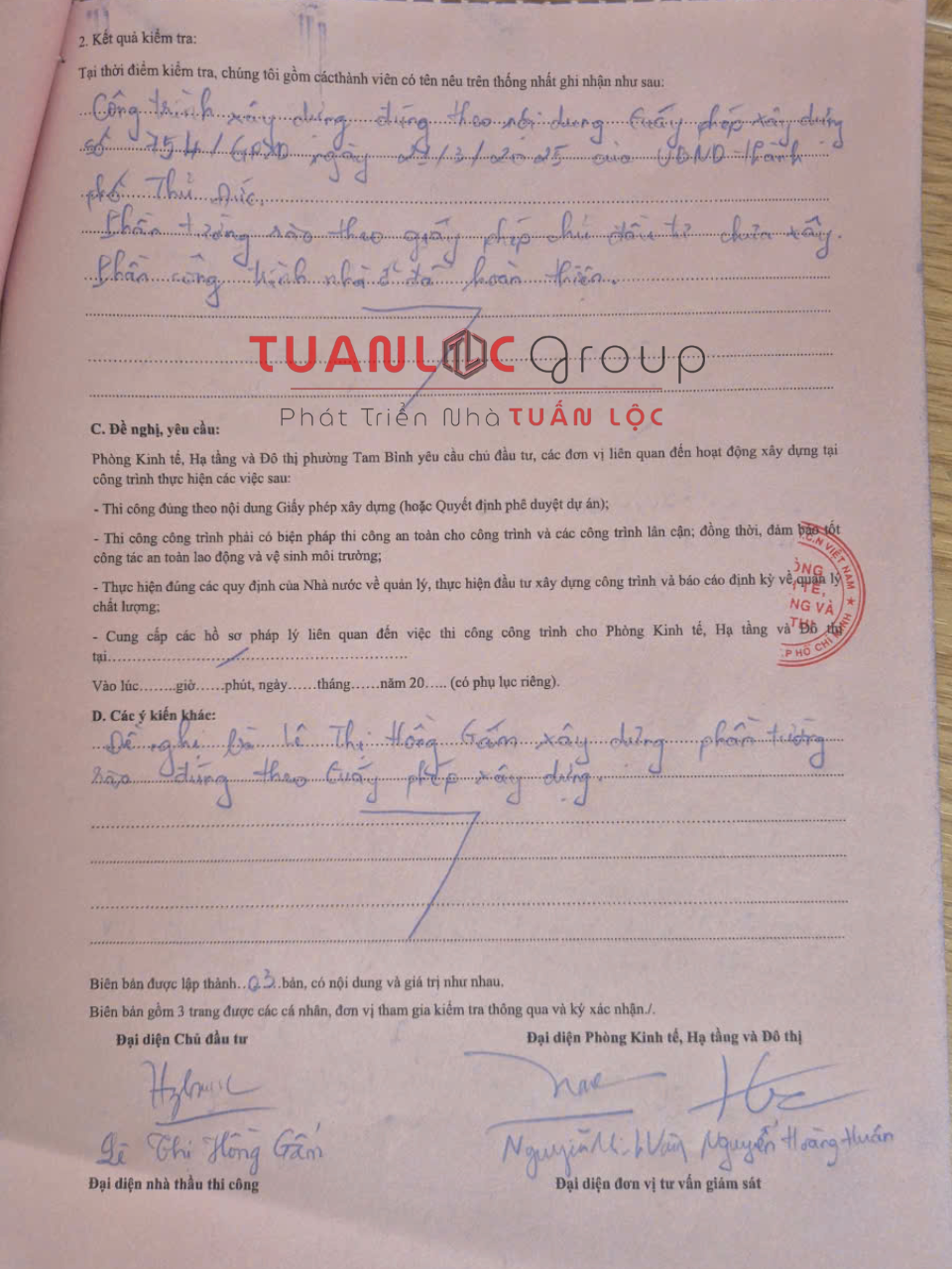 Dịch vụ hoàn công nhà TP Thủ Đức trọn gói, chuyên nghiệp 2025 3 Biên bản nghiệm thu công trình